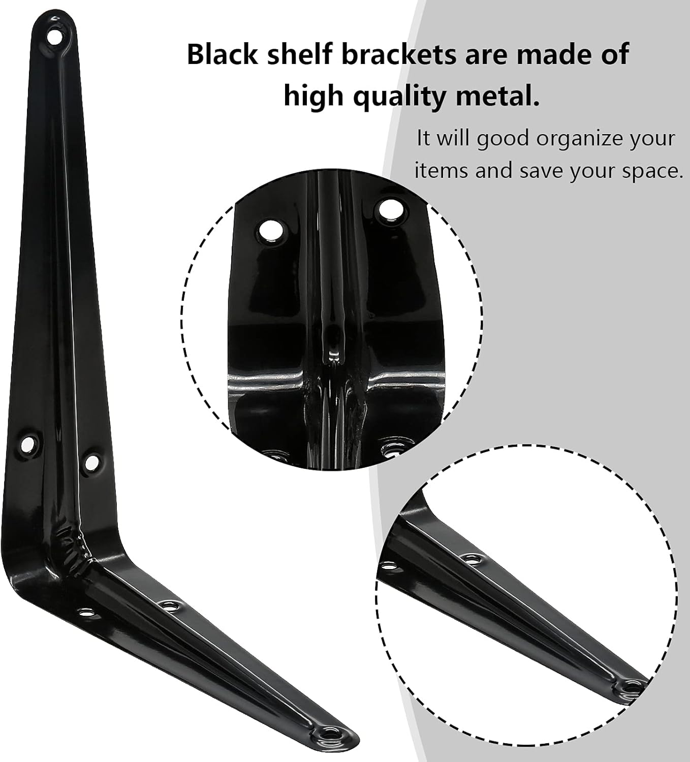 Decorative Shelf Brackets | Black Metal (Pack of 4 or 8)