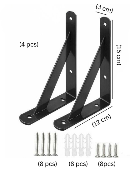 Decorative Shelf Brackets 150×120mm | Black Metal (Pack of 2 or 4)