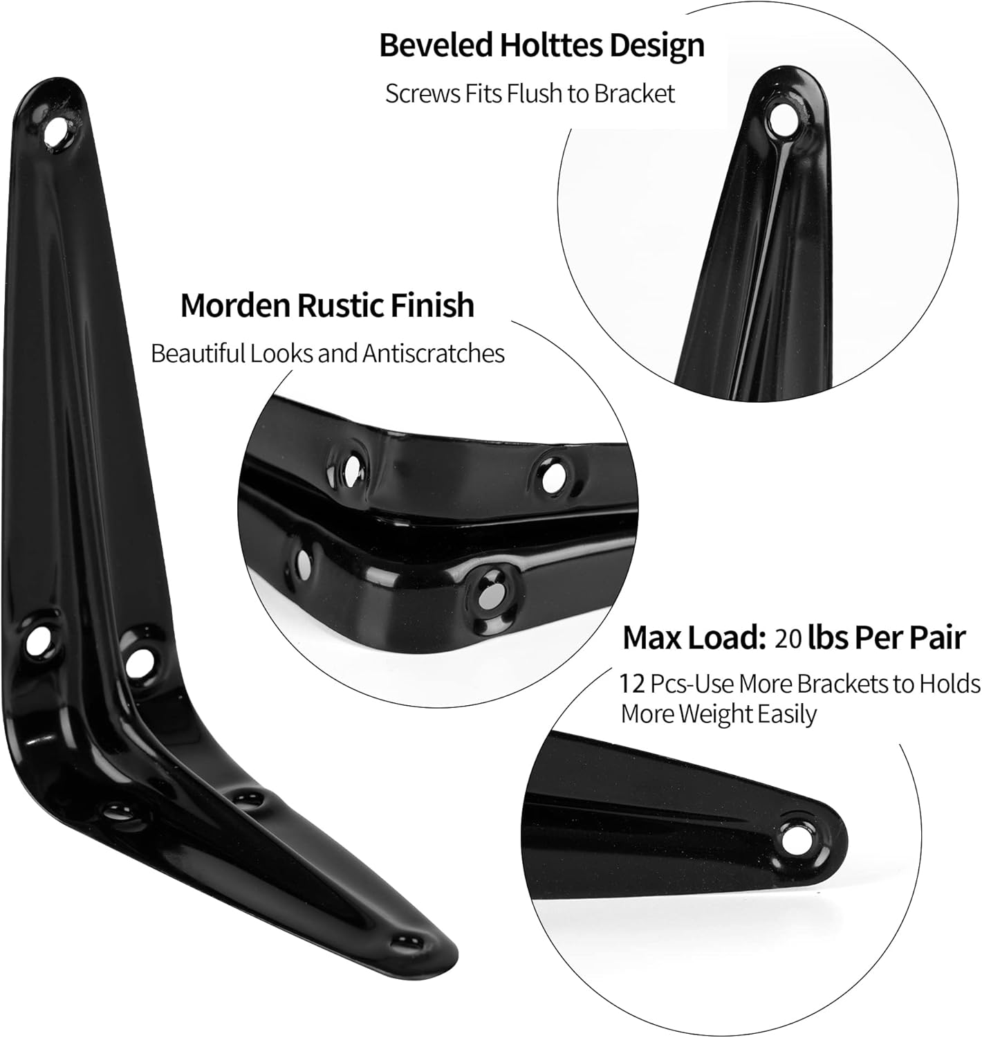 Decorative Shelf Brackets | Black Metal (Pack of 4 or 8)
