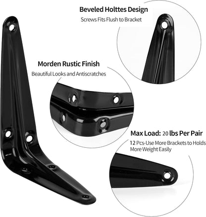 Decorative Shelf Brackets | Black Metal (Pack of 4 or 8)