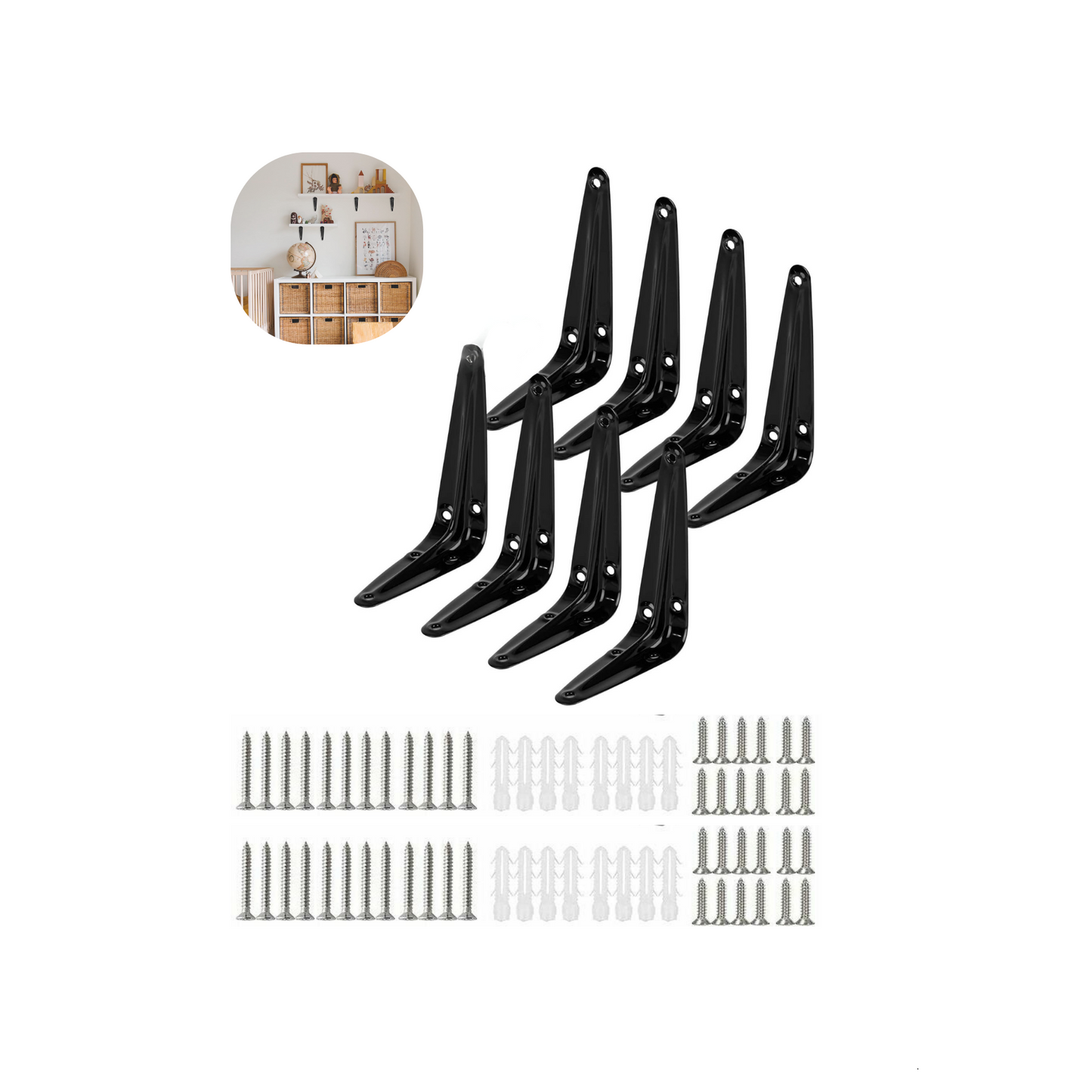 Decorative Shelf Brackets | Black Metal (Pack of 4 or 8)